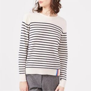 KULE Sophie 100% Cashmere Ivory Navy Breton Stripe Sweater Size M